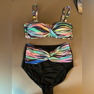 Swimsuits for All bandeau top and high waisted bikini bottoms.